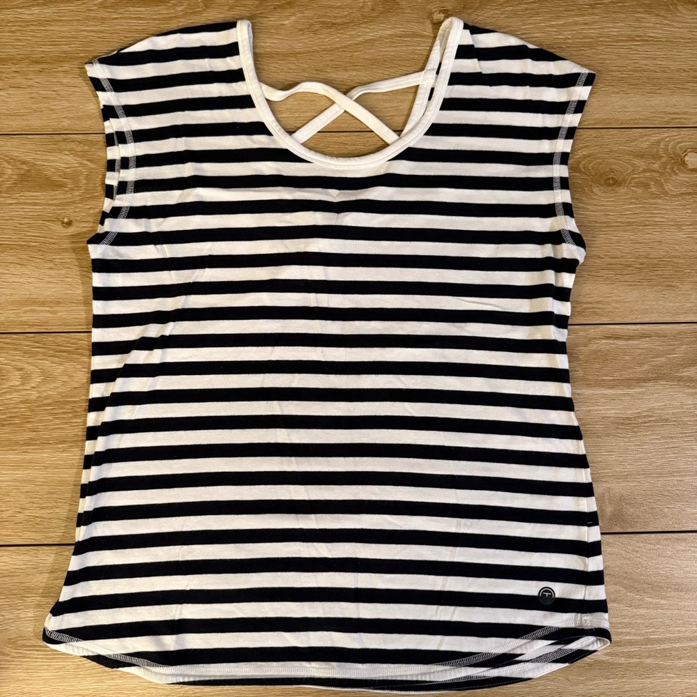 Talbots Black and White Striped Short Sleeve Tee Size Medium